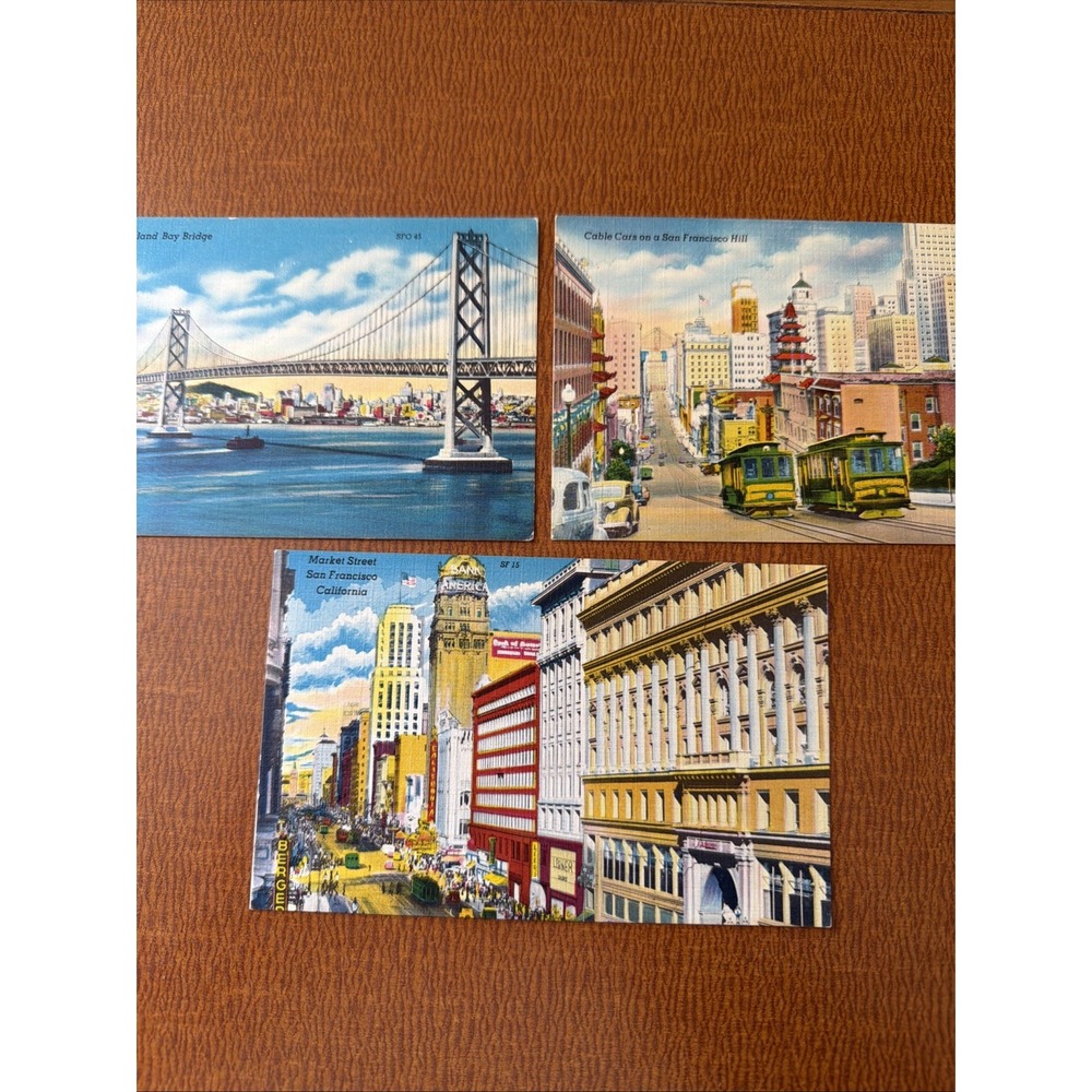3 Vintage San Francisco Post Cars Amazing Colors By Smith News Co.  Cable Cars